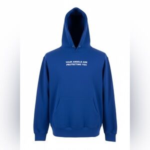 Yours Truly Phora Hoodie Your Angels are Protecting You Size Large Blue Unisex
